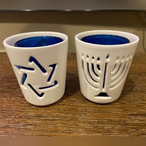 Pair of Votive Candleholders with Hanukkah Designs